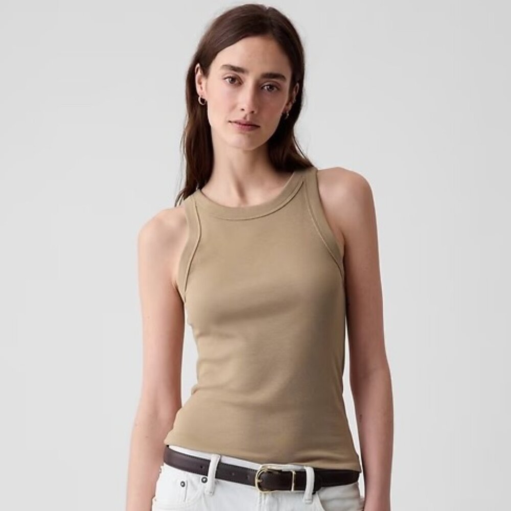 Two GAP tanks - Modern Rib Halter Tank Top - White & Khaki
